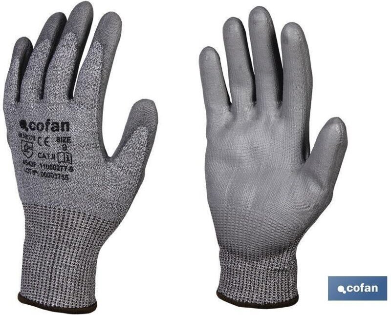 Thumbnail - Grauer PU-imprägnierter Anti-Schnitt-Handschuh T-8