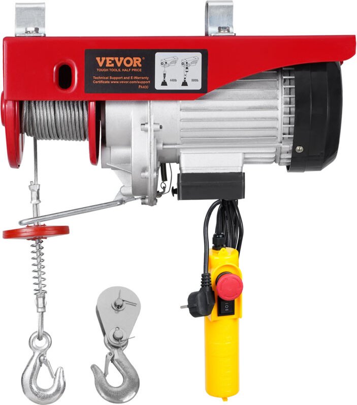 Elektrischer Flaschenzug, 400 kg, 230 v, elektrische Seilwinde mit 4,3 m kabelgebundener Fernbedienung, 12 m Hubhöhe mit...