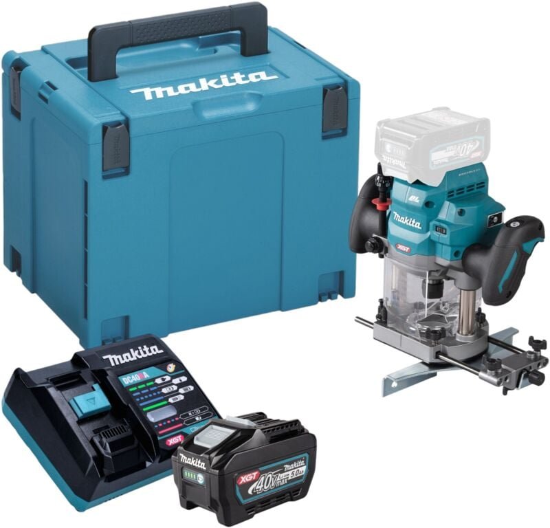 Makita RP 001 GT101 Akku Oberfräse 40 V max. 12 mm Brushless + 1x Akku 5,0 Ah + Ladegerät + Makpac