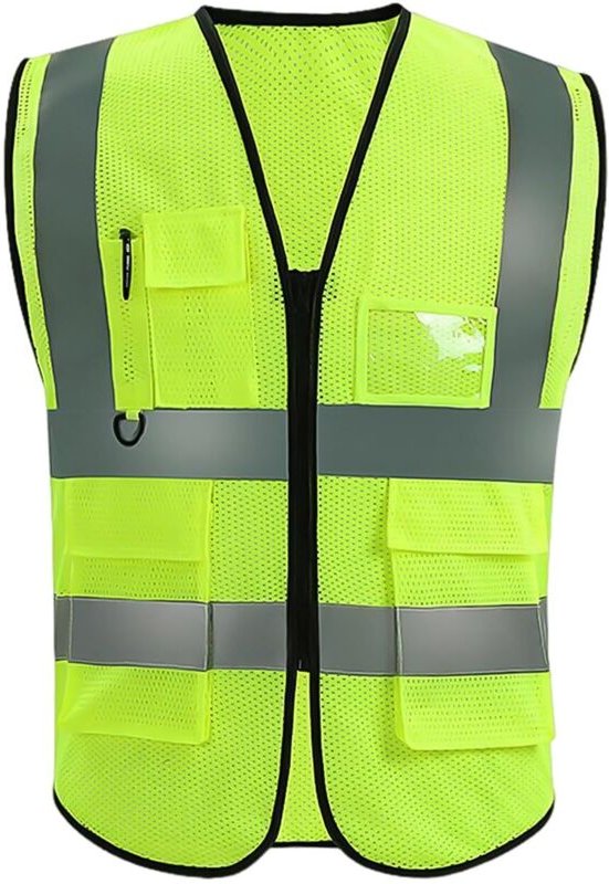 Reflektierende, fluoreszierend gelbe Sicherheitsweste mit Taschen, ärmellos für Nachtfahrten, Einheitsgröße