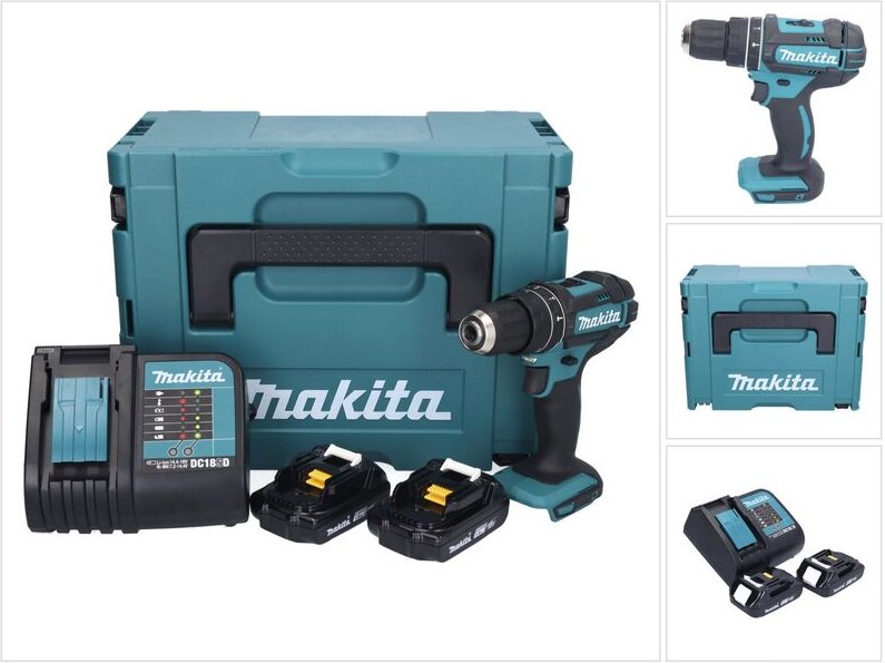 Makita DHP 482 SYJ Akku Schlagbohrschrauber 18 V 62 Nm + 2x Akku 1,5 Ah + Ladegerät + Makpac
