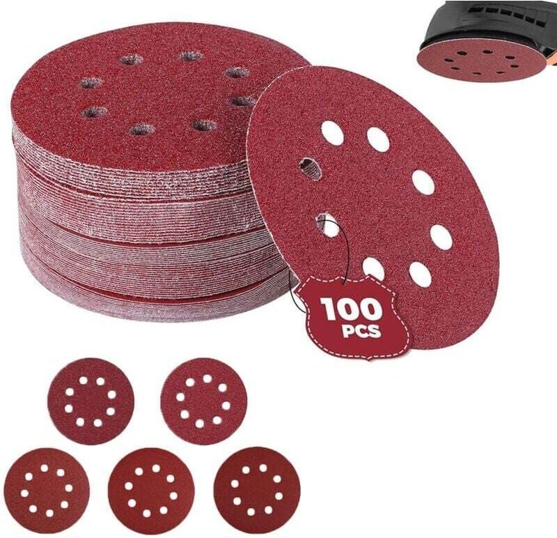 100er Pack Schleifpapier für Exzenterschleifer, ø 125 mm Schleifscheiben der Körnung 60/80/100/120/240 (20 Scheiben je K...
