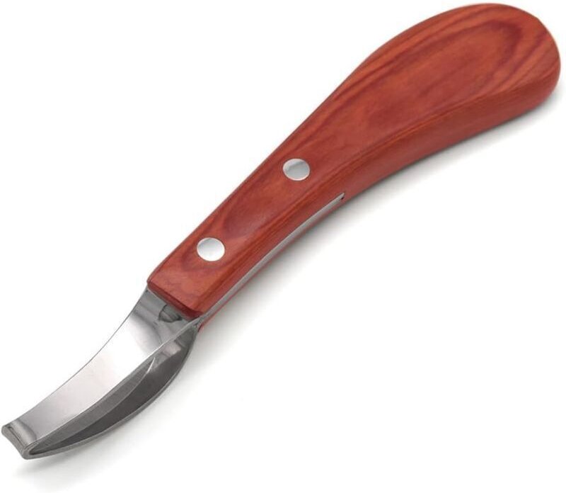 Hufschere, Edelstahlmesser mit Gummi- und Holzgriff, Multifunktionaler Pferdehufschneider mit Schnalle, Hufmesser, Hufwu...