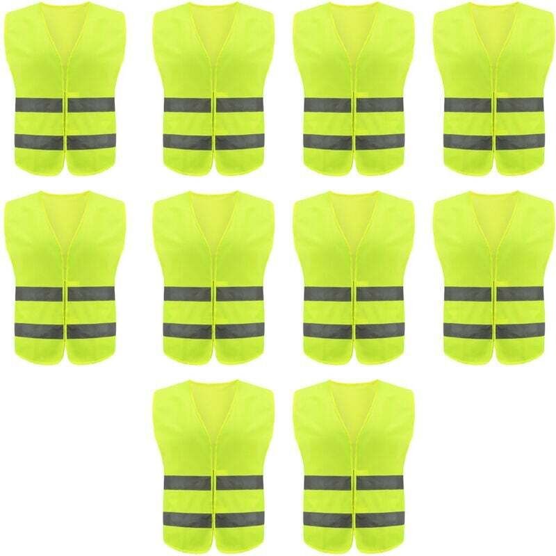 10er-Pack hochsichtbare Sicherheitswesten für Straßenbauarbeiten und Sicherheitsdienste – Bauwesten mit 2 Reflektorstrei...