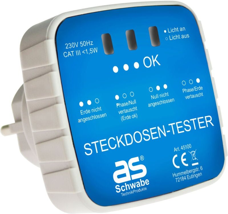 As-schwabe - Prüfstecker für Steckdosen mit Kontrollleuchten 230V 16A