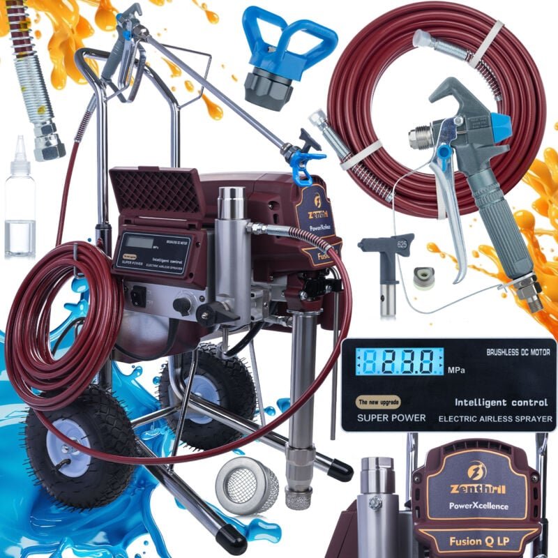 Zenthril Fusion Q LP Farbspritzgerät – 3000 W, 20 MPa, 4 l/min, 0,031" Düse BrushlessMotor, ZenControl, LCD Für Wand, Fa...