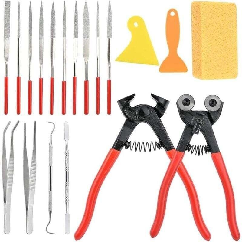 Ensemble de 19 outils pour mosaïque, outils de coupe professionnels pour mosaïque de verre et de céramique