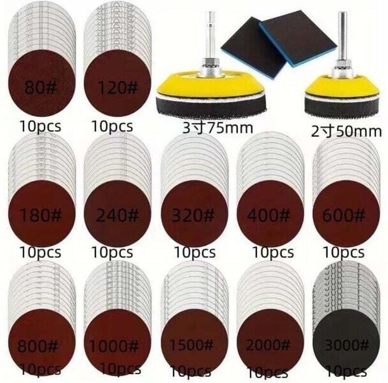 120 Schleifscheiben, 50-mm- und 75-mm-Pads mit Schleifpapierrücken, Körnungen 80, 120, 180, 240, 320, 480, 600, 800, 100...