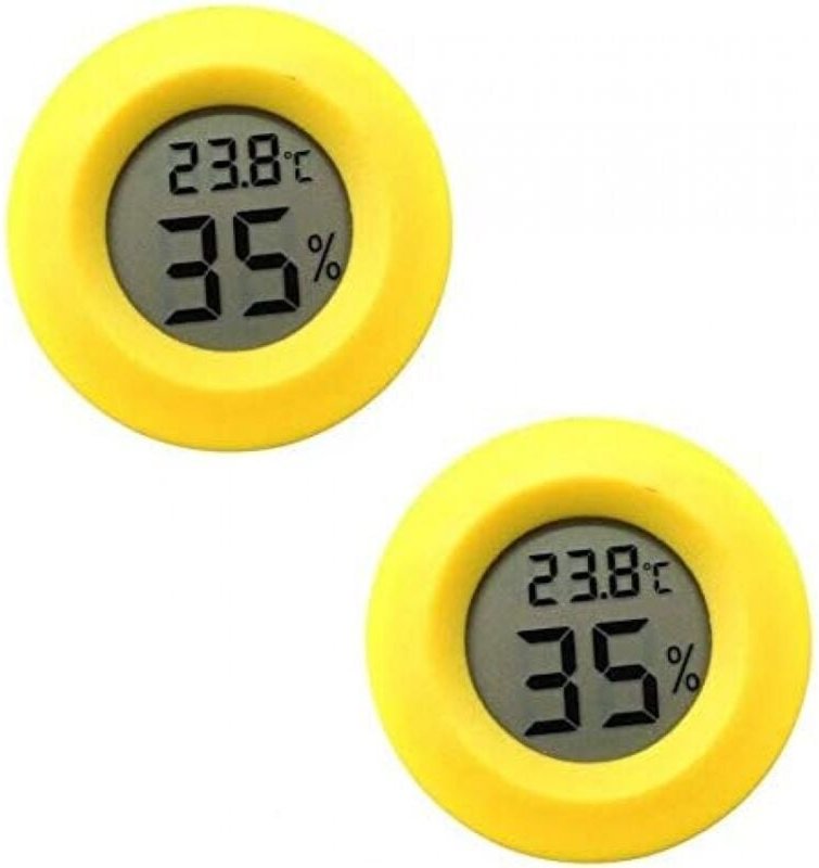 BEBUSINGOTO 2Pcs Mini Digital LCD Temperatur Feuchtigkeit Meter Thermometer Hygrometer Runde-Gelb