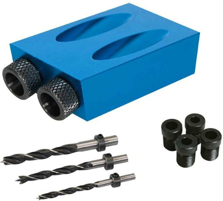 Winkellochsucher für Holzbearbeitung, 15°-Winkel, 14-teiliges Set blauer Winkellochsucher mit Bohrer in einer Box, 290 g
