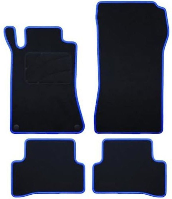 Maßgefertigte Fußmatten - Mercedes - W203 Klasse C - 5 Teile - Blaue Umrandung - Schwarz