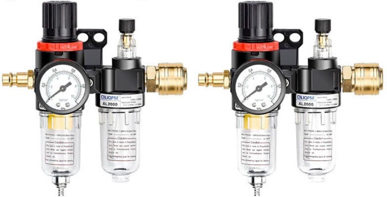 Druckluftdruckregler mit Wasser-/Ölabscheider, Manometer und 1/4″-Schnellkupplungen