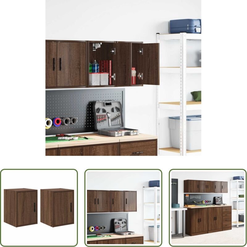 vidaXL Garagen-Wandschränke 2 Stk. Braun Eichen-Optik Holzwerkstoff