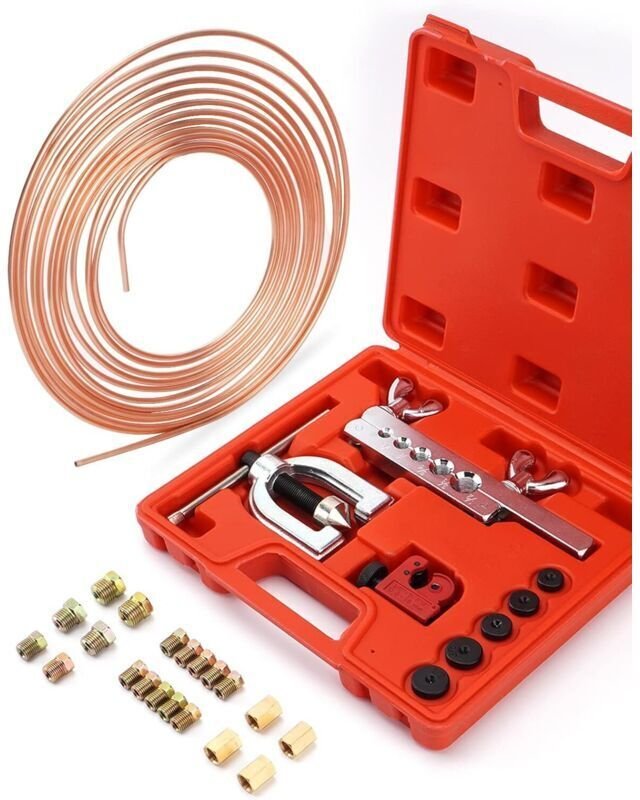Bördelwerkzeug-Set für einfache und doppelte Bremsleitungen, 7,62 m x 4,75 mm Stahlbremsleitung (16 Fittings + 4 Verbind...