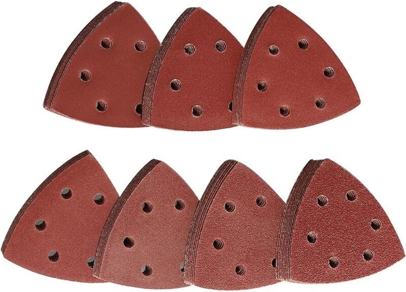 Triangl Poncag, 70 selbstklebende, dreieckige Schleifpads mit 6 Löchern, Körnung 60/80/120/180/240/320/400, Packung mit ...
