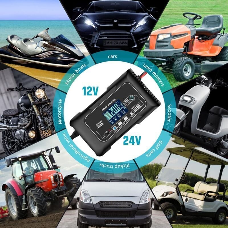 Chargeur de batterie intelligent 20 a, lithium, LiFePO4, plomb-acide (AGM/Gel/SLA.) Chargeur de batterie de voiture, cha...
