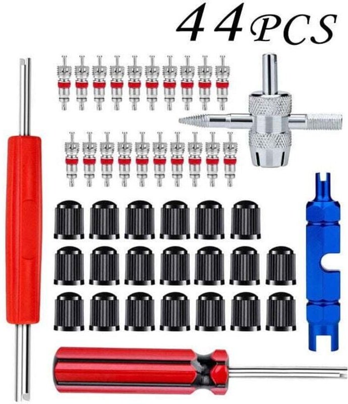 Werkzeugsatz zur Reparatur von Autoreifenventilen, 4-Wege-Ventilwerkzeug mit Ventilkernen, Reifenventilkappen, Werkzeug ...