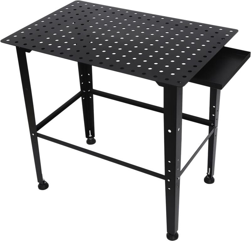 Schweißtisch 92 x 60 x 85 cm – Lochblech – Fahrbarer Schweißtisch – Schweißkonsole – Aufhängeösen – Tragfähigkeit: 598,7...