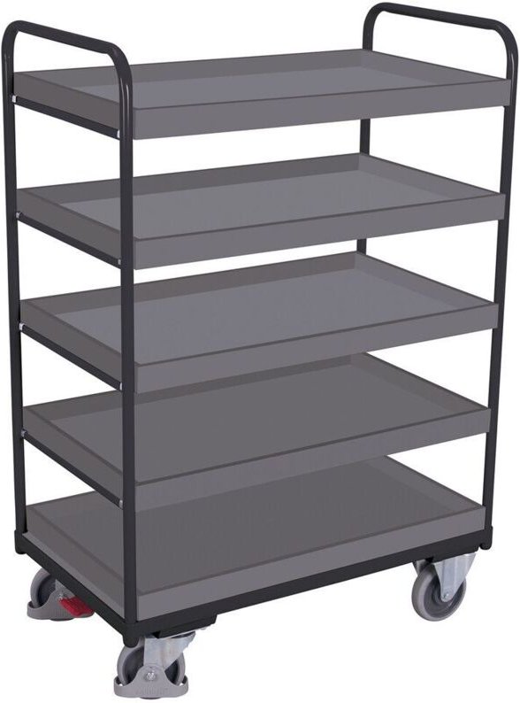 VARIOfit Etagenwagen, hoch mit 5 Ladeflächen, umrandet 815x455mm Anthrazitgrau RAL 7016