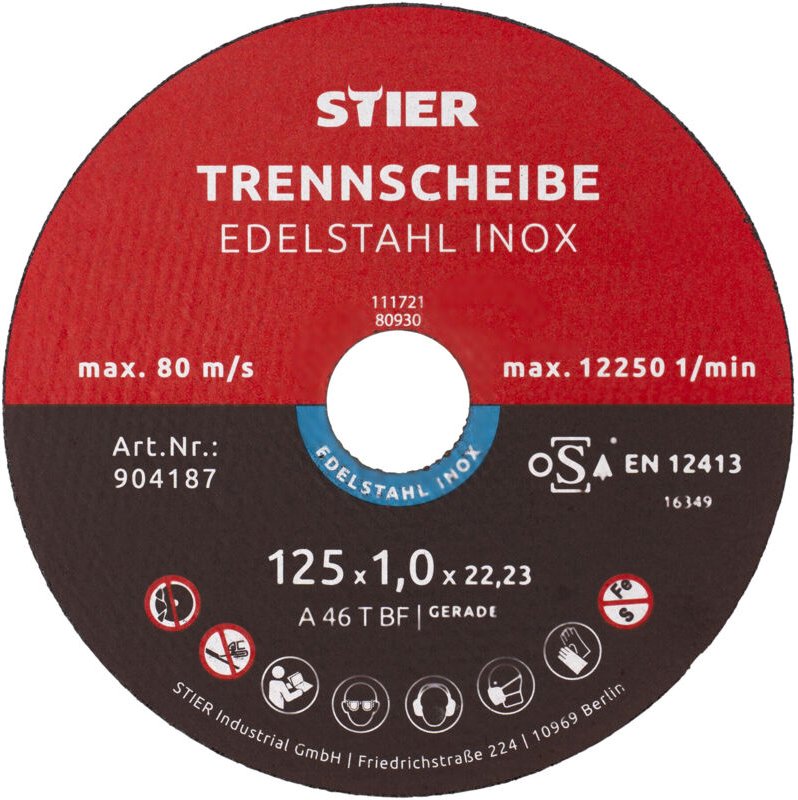 Trennscheibe für Edelstahl/INOX, Metall, Stahl, ø Flexscheibe: 125 x 1,0 x 22,23 mm, gerade, Set mit 25 Stück, für Winke...