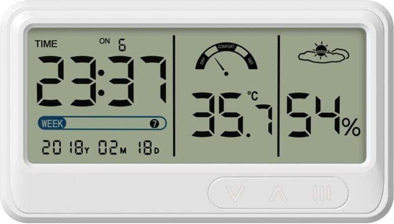 Digitales Hygrometer, Thermometer und elektronisches Hygrometer mit LCD-Anzeige für Uhrzeit und Datum, Thermometer-Hygro...