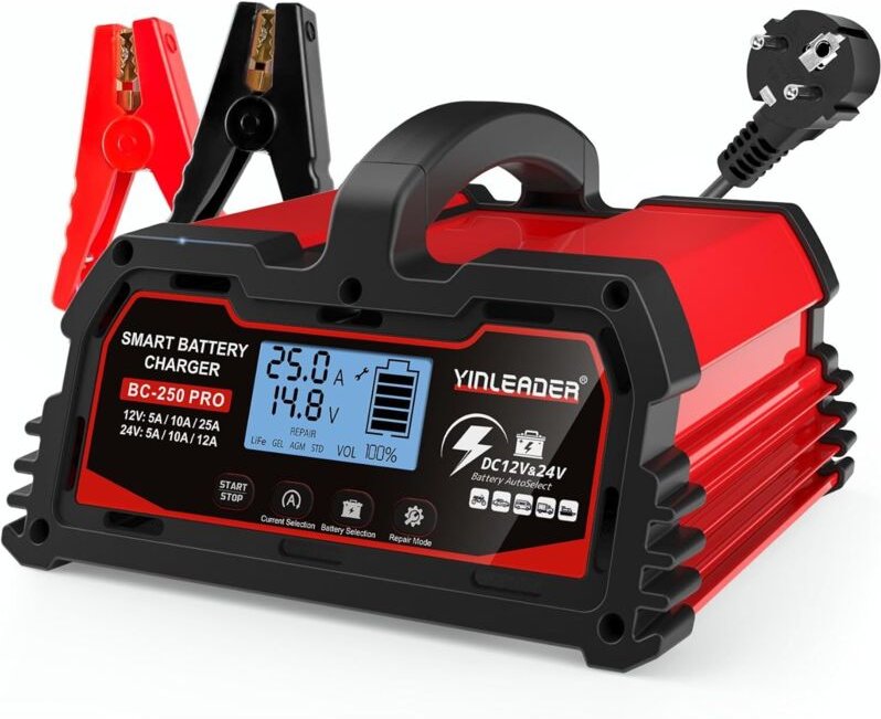 Intelligentes 25A 12V/24V 12A Autobatterieladegerät, LCD-Autoladegerät, Batterieerhaltungsladegerät für AGM-Batterien, M...