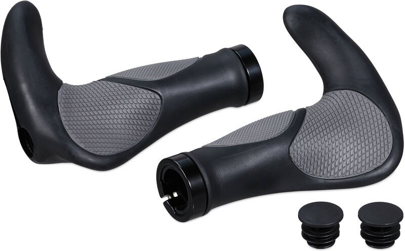 Relaxdays - Fahrradgriffe, 1 Paar ergonomisch, Kunststoff & Gummi, ø 22mm, Lenkergriffe mtb, bmx, Scooter, schwarz/grau