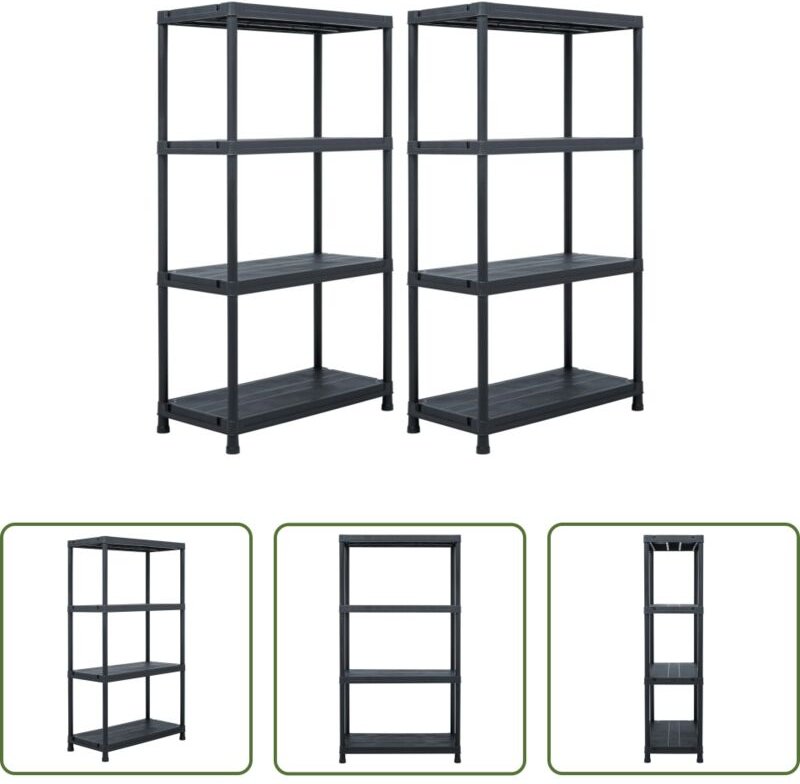 Kunststoffregal - Lagerregale 2 Stk. Schwarz 60 x 30 x 138 cm Kunststoff