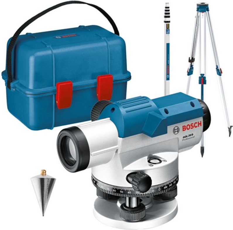 Bosch Optisches Nivelliergerät gol 20 d mit Baustativ bt 160, Messstab gr 500 - Bosch Professional