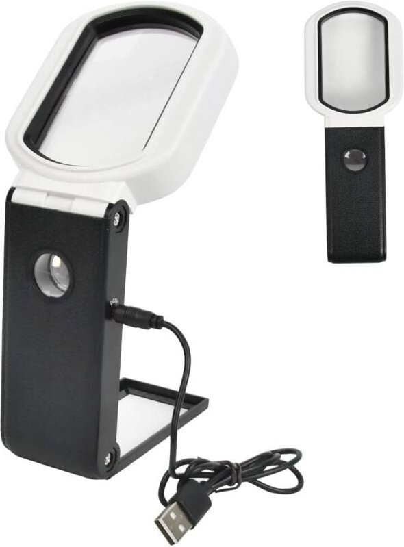 LED-Standlupe, 5-fach, 25-fach, Tischlupe mit klappbarem Ständer, beleuchtete Leselupe, 3 Modi, LED-Vergrößerungslampe z...