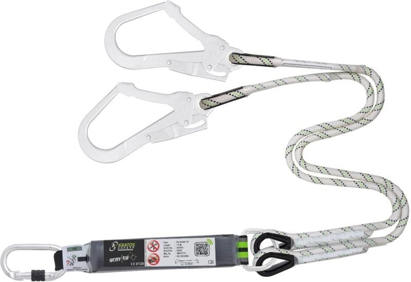 Kratos Safety Y-Verbindungsmittel mit Falldämpfer aus Kernmantelseil 1,50 m mit Karabiner FA5010117-KRAFA3060015