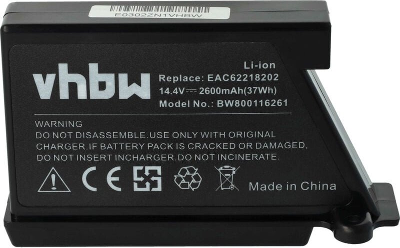 vhbw Akku Ersatz für LG EAC62218202 für Staubsauger Schwarz (2600 mAh, 14,4 V, Li-Ion)