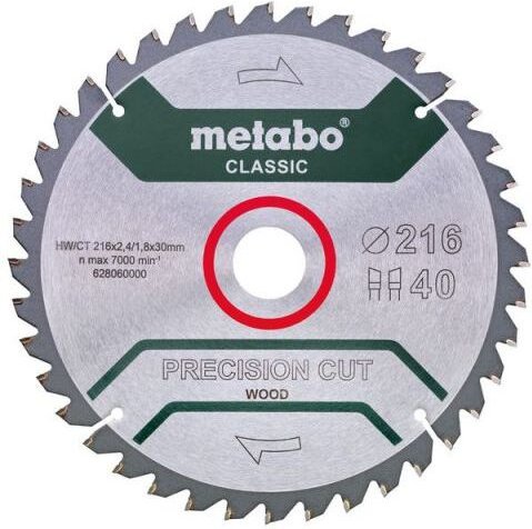 Metabo - Sägeblatt precision cut wood - classic, 216x2,4/1,8x30, Z40 wz 5°neg. (628060000)