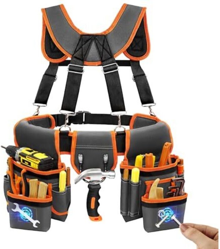 Werkzeuggürtel, Professioneller Werkzeuggürtel für Herren, Magnetische Werkzeugtasche mit Hosenträgern, Robuster, abnehm...