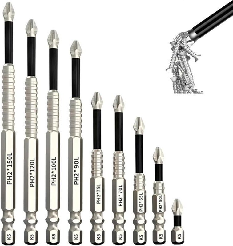 9-teiliges magnetisches Schraubendreher-Bit-Set, lange multifunktionale Torx-Schraubendreher-Bits (25/50/65/70/75/90/100...