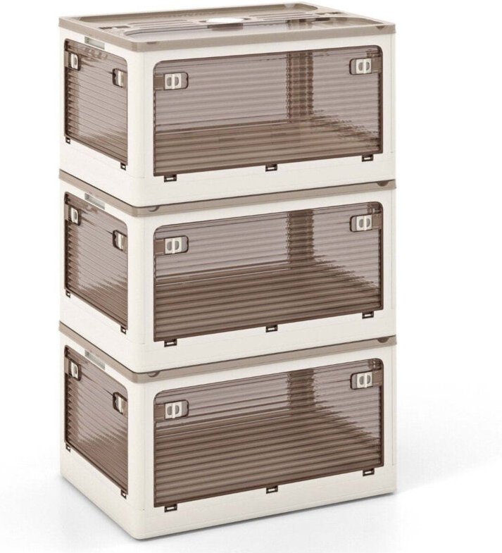 3er set aufbewahrungsboxen mit deckel auf rollen klappbare stapelboxen von 5 seiten zuganglich 132 liter