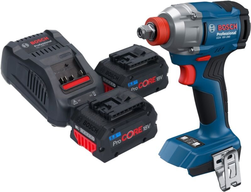 Bosch GDX 18V-285 Professional Akku Drehschlagschrauber 18 V 285 Nm 1/4'' Brushless + 2x ProCORE Akku 5,5 Ah + Ladegerät