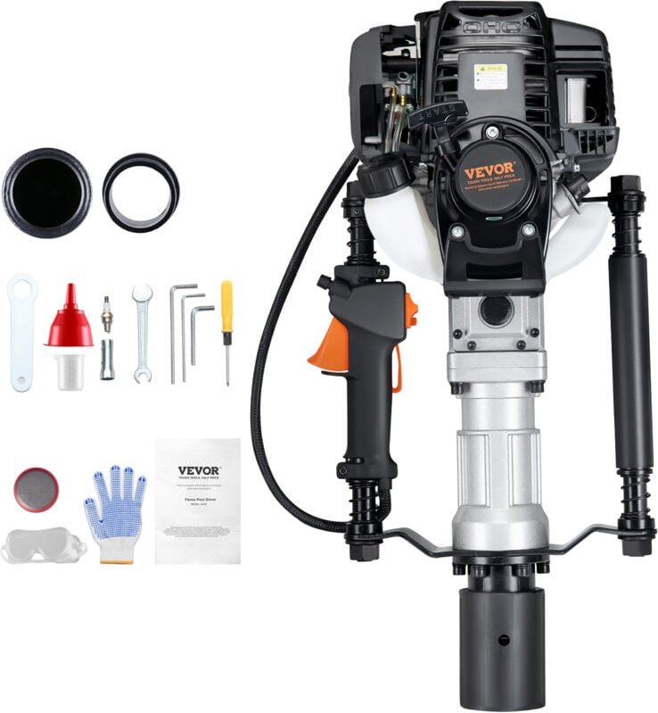 37,77 cc Gas T-Pfostentreiber, 4-Takt-Motor, Benzin-Zaunpfostenhammer, inkl. 2 Antriebsköpfen (55/70 mm), 1000 w, ideal ...