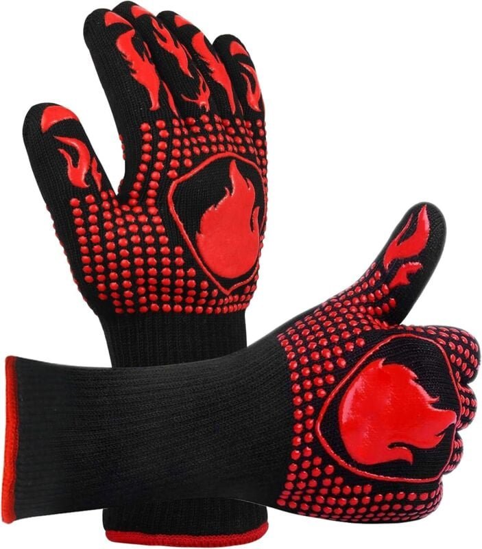 Küchenhandschuhe, Grillhandschuhe, hitzebeständig und rutschfest, rote Aramid-Baumwolle, 800 °C, Universalhandschuhe für...
