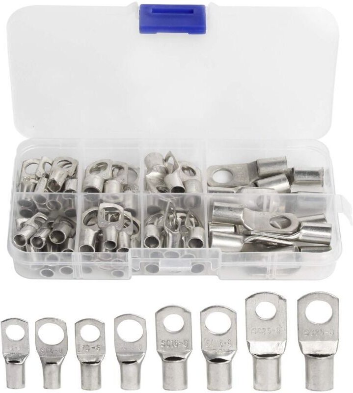 60 Stück verzinnte Kupfer-Schraubösen, SC-Crimp-/Lötverbinder für 6 m, 8 m, 10 m, 16 m und 25 m Kabel