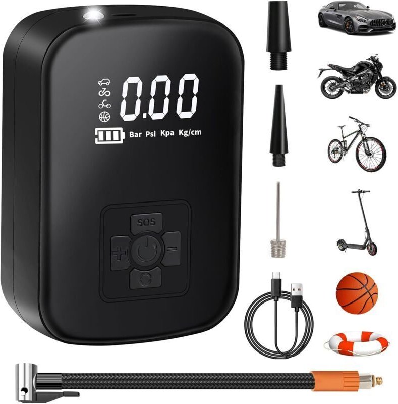 Tragbarer Luftkompressor, 4000 mAh Mini-Elektroluftpumpe, 150 PSI elektrische Fahrradpumpe mit digitalem LCD-Display, 4 ...