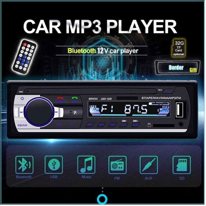 Trade Shop - Autoradio, MP3-Player, CA001B, universelles Auto-Audiosystem, 1 din, Bluetooth, aux -