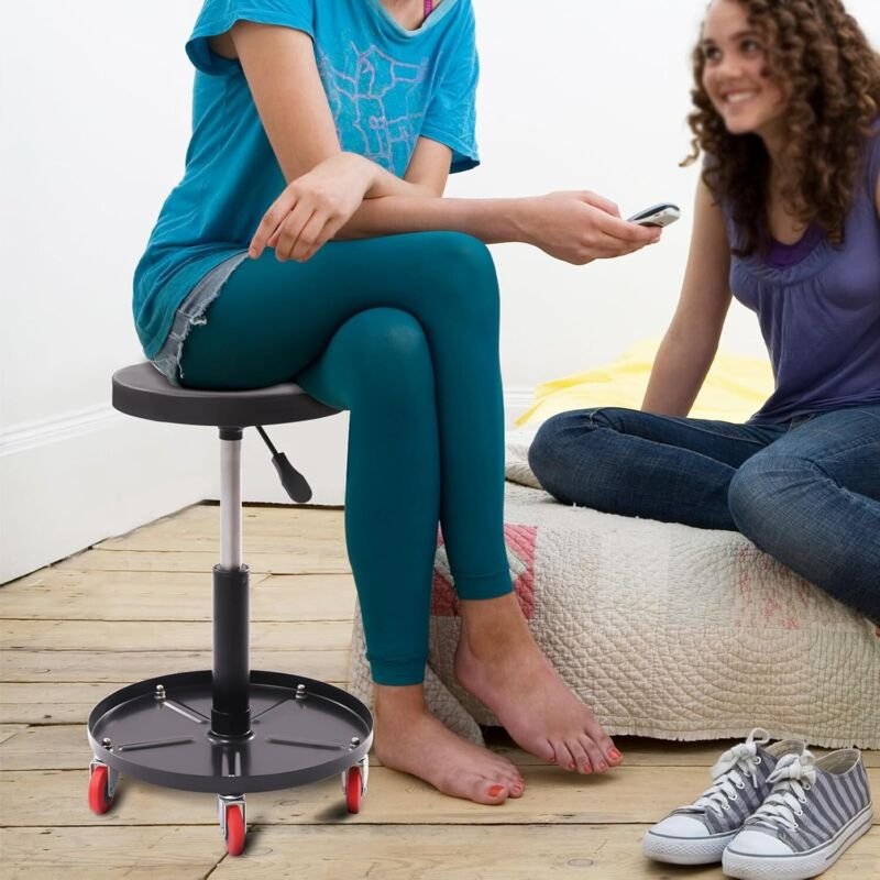 Rollhocker für die Werkstatt, Mobiler Werkstatthocker mit 5 Rädern höhenverstellbar & 360° drehbar Rollsitz Arbeitshocke...