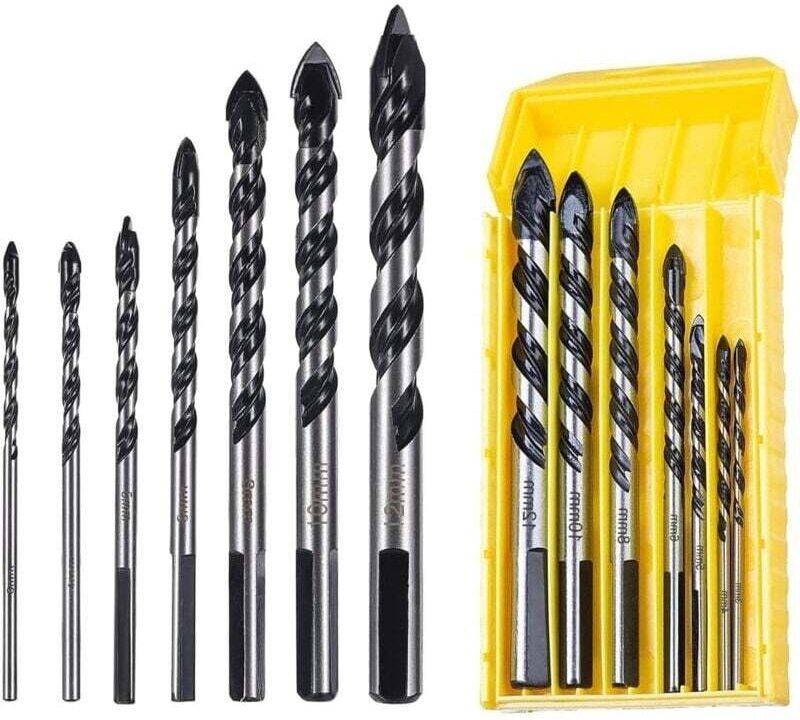 Set mit 7 Bohrern für Fliesen, Glas, Spiegel, Mauerwerk und Holz (3, 4, 5, 6, 8, 10, 12 mm, 1 Set)