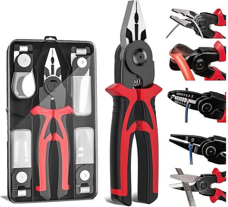 Tlily - 5-in-1-Austauschzangenwerkzeug, Multifunktionswerkzeug – mit Abisolierzange, Crimpzange, Schere, Geburtstagsgesc...