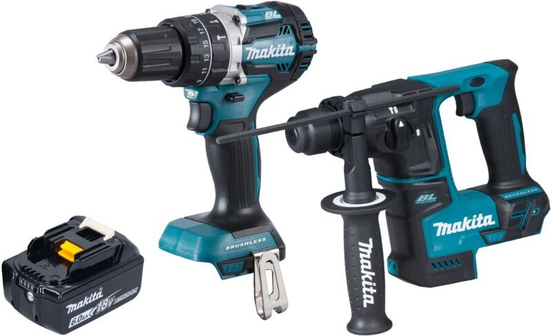 Makita DLX 2278 G1 Akku Kombo Kit + DHP 484 Schlagbohrschrauber 54 Nm + DHR 171 Bohrhammer 1,2 J + 1x Akku 6,0 Ah - ohne...