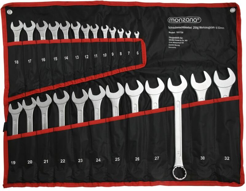 Monzana Schraubenschlüssel Satz Stahl inkl. Rolltasche 12/25tlg. Werkstatt Maulschlüssel Ringschlüssel Set Werkzeug 3