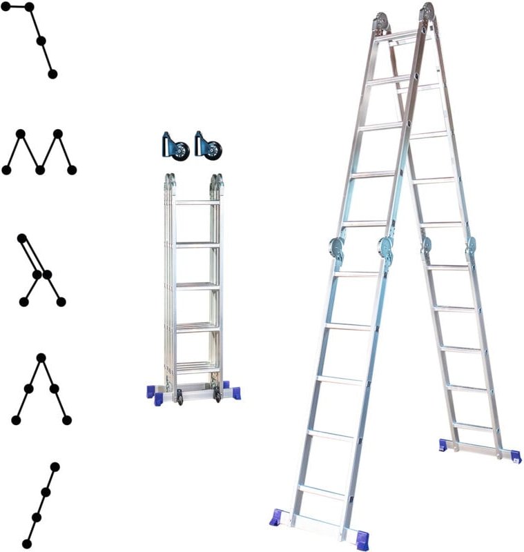 Klappleiter STAVALANCE 4x5, 5,7m, 20 Sprossen, multifunktion, Wandabstandshalter, Stehleiter, Aluminium, max. Arbeitshöh...