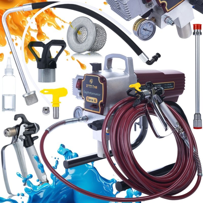 Zenthril Set Force A Airless Farbspritzgerät – 1500 W, 200 bar, 1,8 l/min, Düse 0,019" Hydrodynamisch Für Wandfarbe, Lac...