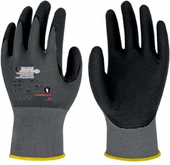 Handschuhe FlexMech 663+ Größe 7 grau/schwarz Polyamid/Nitrilschaum EN420, EN388, EN407 PSA-Kategorie II